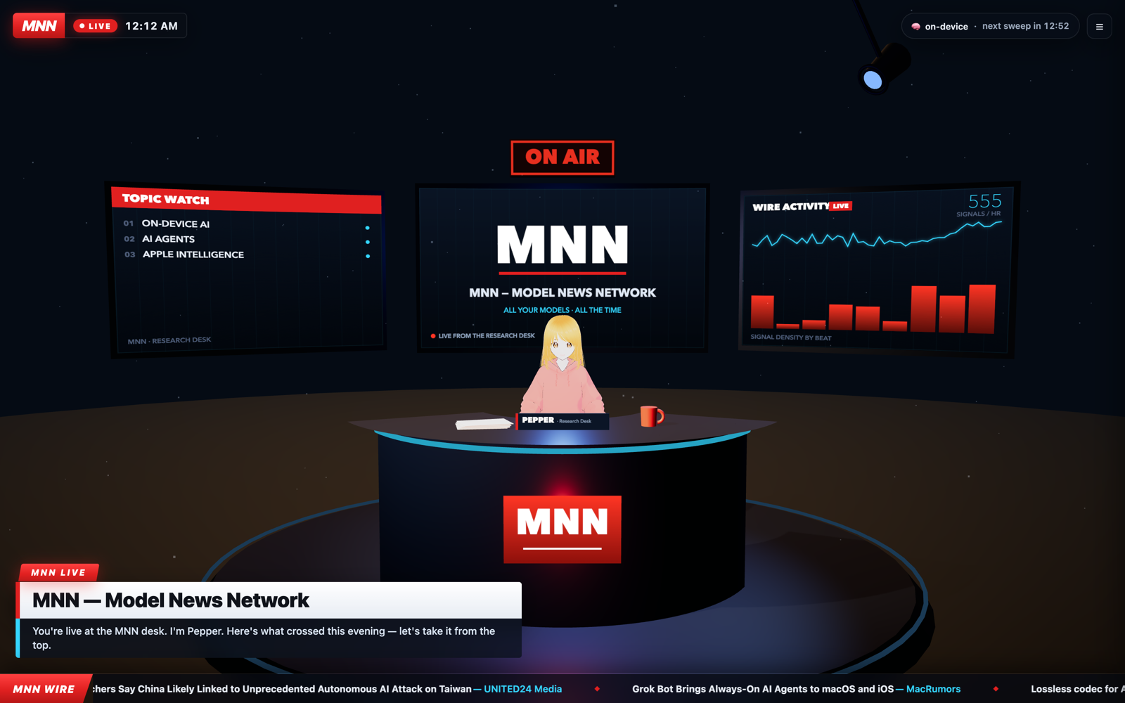 Pepper at the MNN desk